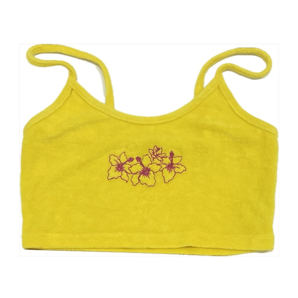 Urban Outfitters Women’s Yellow Terry Cropped Embroidered TankTop Cover Up sizeM